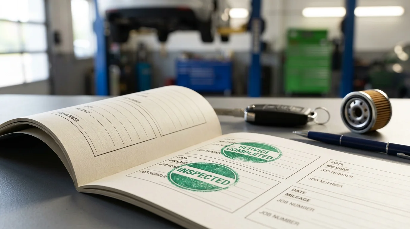 Car Aid service booklet with stamped minor and major service records